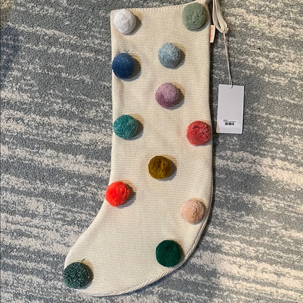 Colorful Pom Pom Christmas Stocking